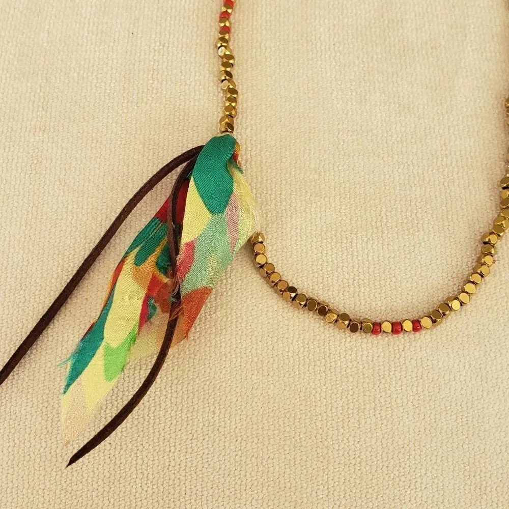 Johnny was Gold Square Bead w Material & Leather Accent.  NWT. One size - Picture 6 of 6